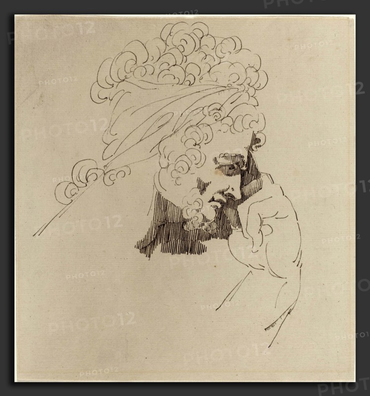 Master of the Giants (British, active 1779), Head of a Man, c. 1779, pen and brown ink on brown wove paper