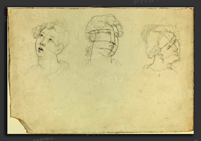 John Flaxman (British, 1755 - 1826), Head of Mary Magdalen and Two Saints (?), graphite