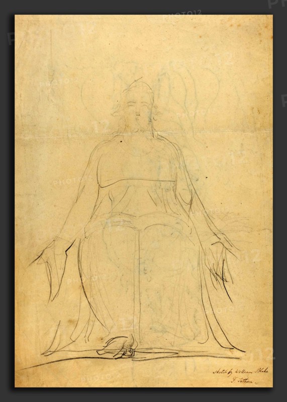 William Blake (British, 1757 - 1827), An Ascending Spiral of Figures [recto], probably c. 1820, graphite on two joined sheets of laid paper