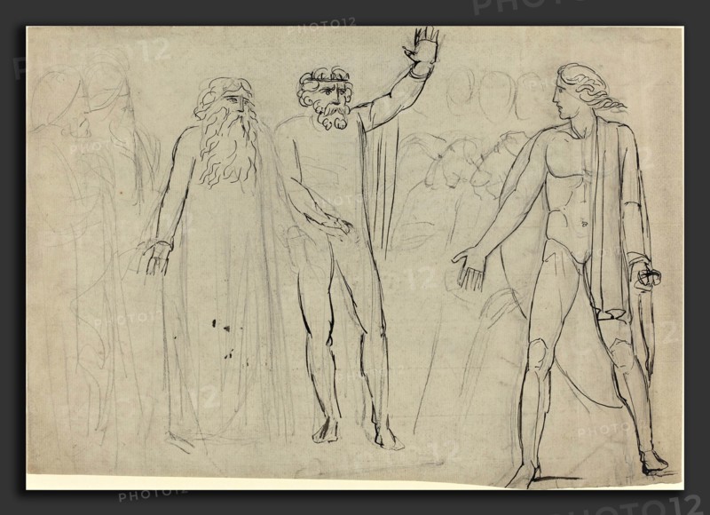 William Blake (British, 1757 - 1827), "And Saul Said unto David, Go, and the Lord be with Thee" [recto], c. 1780-1785, pen and ink over graphite on laid paper