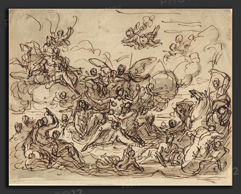 Sir James Thornhill (English, 1675 - 1734), Birth of Venus, c. 1710, pen and brown ink with gray wash on laid paper