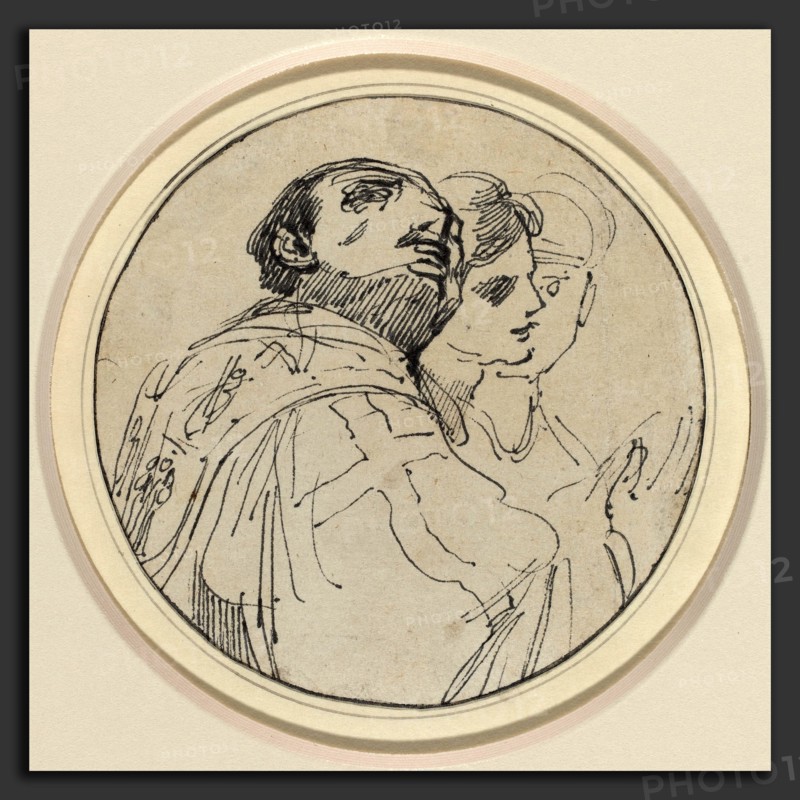 John Hamilton Mortimer (British, 1740 - 1779), Three Oriental Heads, 1770-1775, pen and black ink on laid paper