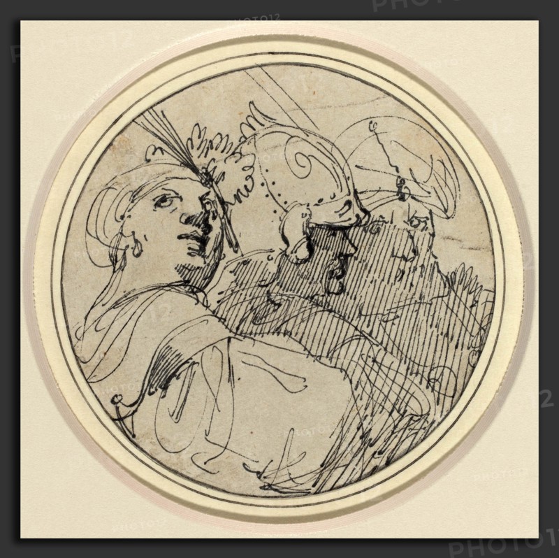 John Hamilton Mortimer (British, 1740 - 1779), Three Oriental Heads, 1770-1775, pen and black ink on laid paper
