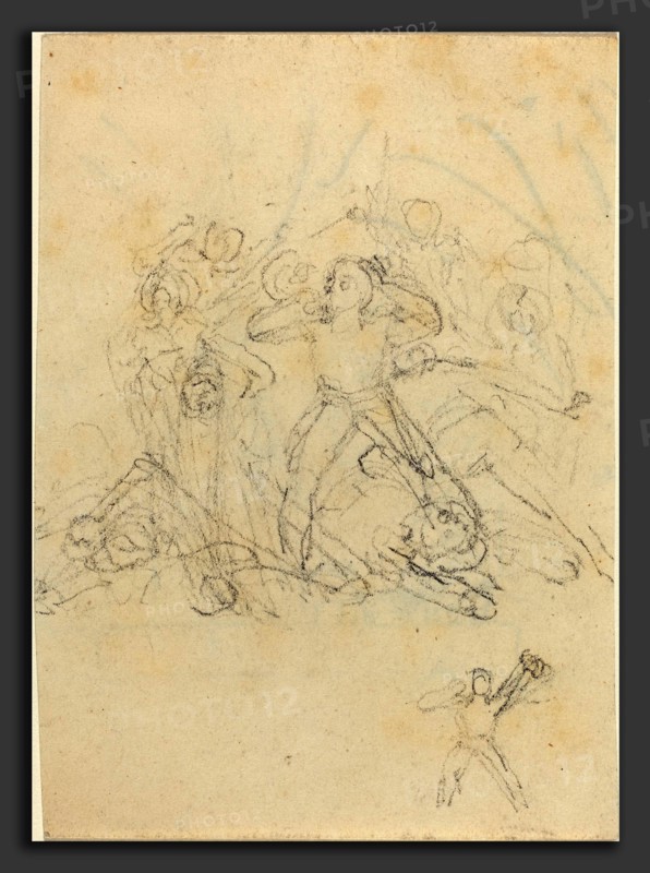 John Flaxman (British, 1755 - 1826), Group of Figures, graphite; compositionally unrelated pen and ink verso