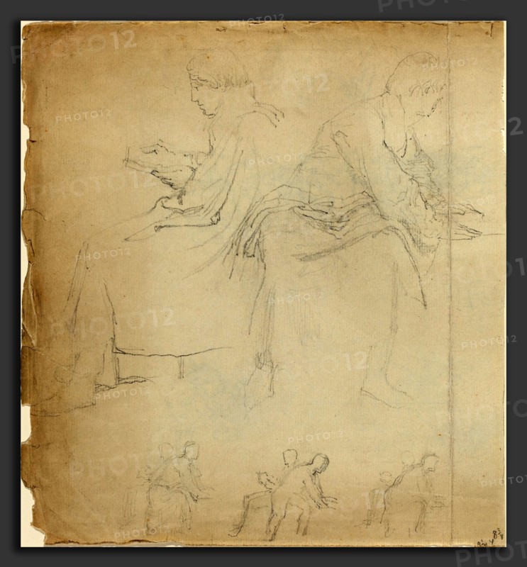 John Flaxman (British, 1755 - 1826), Sheet of Studies [recto and verso], in or after 1811, graphite; verso: graphite and pen and ink over graphite