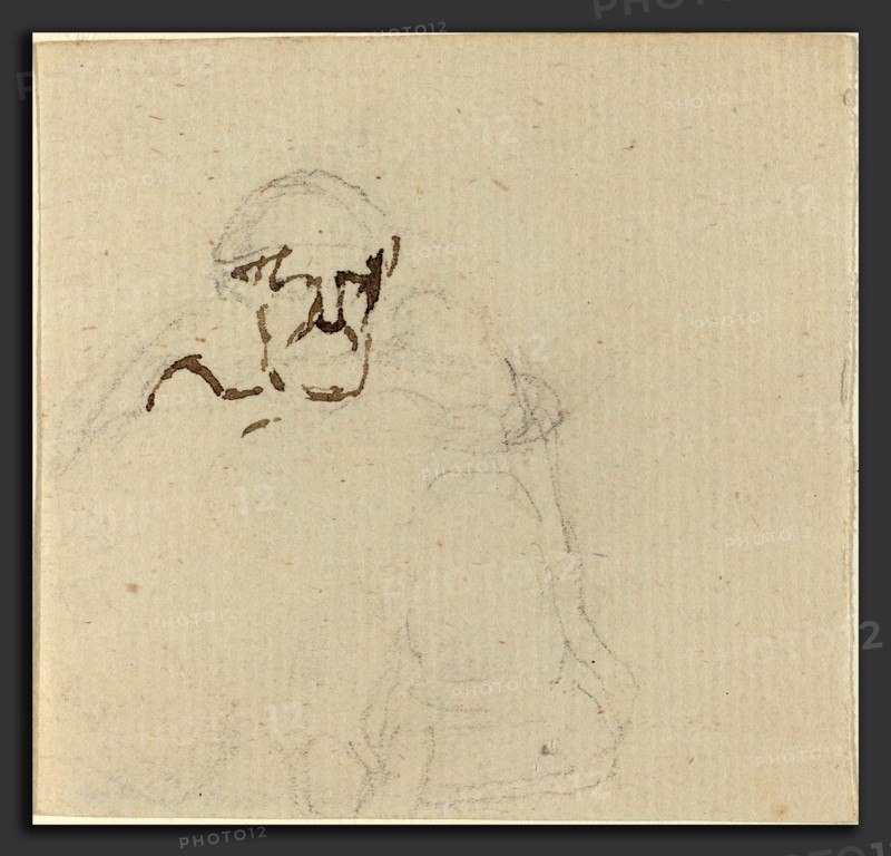 John Flaxman (British, 1755 - 1826), Bearded Figure, pen and brown ink over graphite