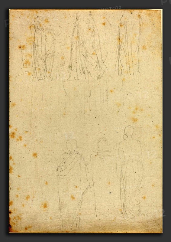John Flaxman (British, 1755 - 1826), Sheet of Studies of Cloaked Figures, graphite