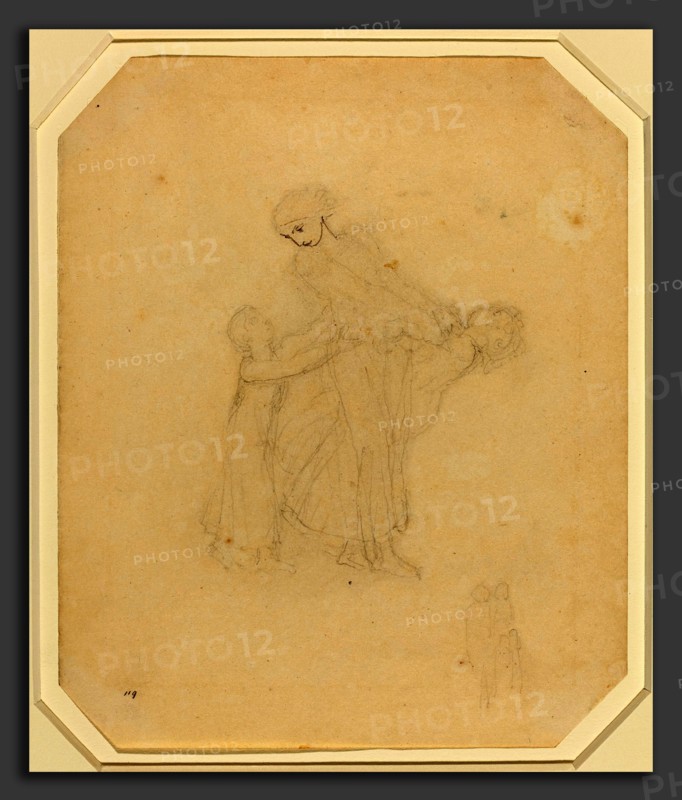 John Flaxman (British, 1755 - 1826), Adult and Two Children, graphite and pen and gray ink