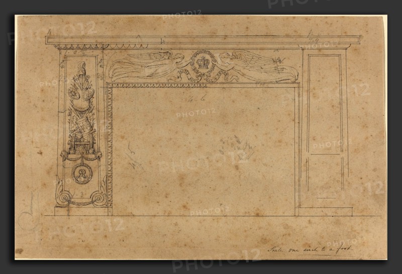 John Flaxman (British, 1755 - 1826), Design for a Chimney, pen and black ink