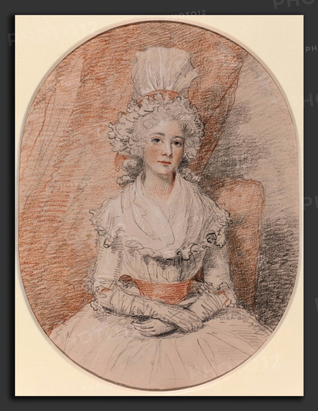 John Hoppner (British, 1758 - 1810), Miss Frances Beresford, c. 1784-1785, black, red, and white chalks over graphite on pink washed paper