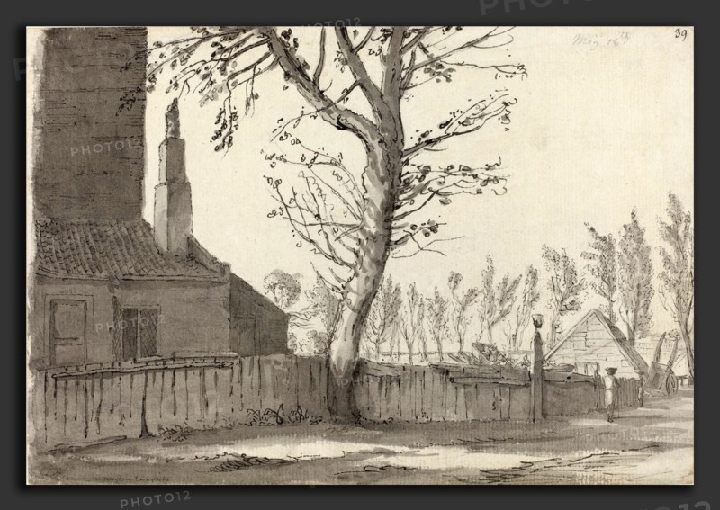 Samuel Hieronymus Grimm (Swiss, 1733 - 1794), High Street at the Manor House, Marylebone, 1772, pen and black ink with gray wash over graphite on laid paper