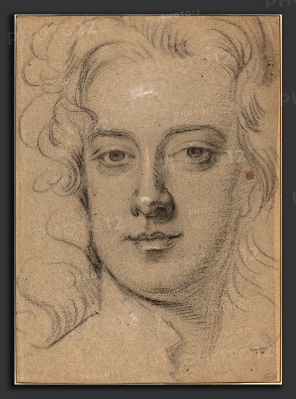 Sir Godfrey Kneller (English, 1646 - 1723), Anthony Henley, before 1694, black chalk heightened with white chalk on brown laid paper
