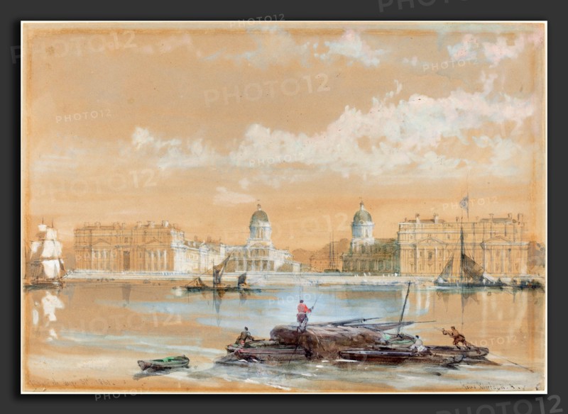 David Roberts (Scottish, 1796 - 1864), The Naval College from the River at Greenwich, 1861, watercolor and gouache over graphite on wove paper