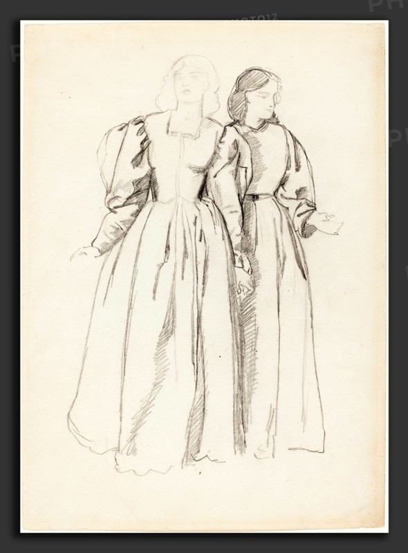 Valentine Cameron Prinsep, Study of Two Young Women [recto], British, 1838 - 1904, graphite on wove paper