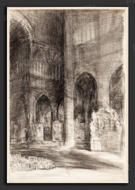 Arthur Frederick Payne, A Cathedral Nave, British, 1831 - active 1880s, charcoal and black chalk on wove paper