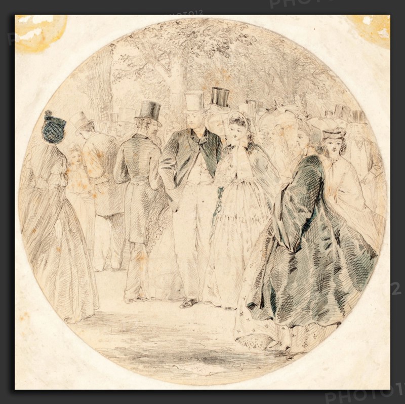 Walter Crane (British, 1845 - 1915), Kensington Gardens [recto], 1863, graphite with blue wash on illustration board