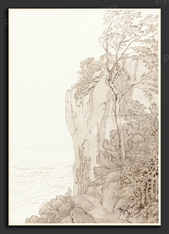 John White Abbott (British, 1763 - 1851), Sheer Cliffs above a Coastal Road, 1810, pen and black ink with gray wash on wove paper