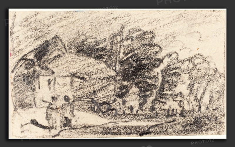 John Varley (British, 1778 - 1842), Two Figures on a Country Road, graphite on wove paper