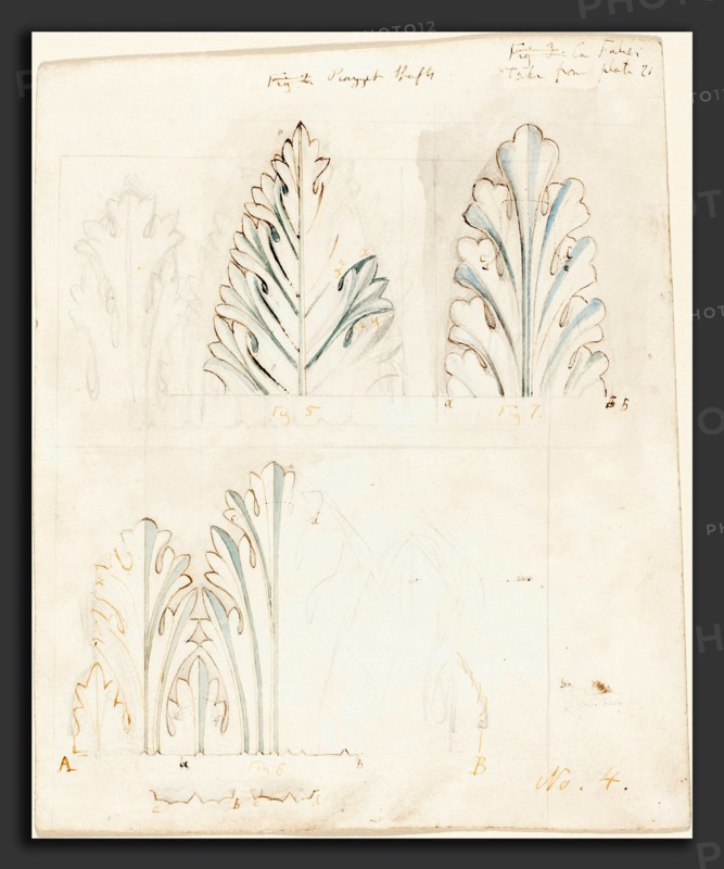 John Ruskin (British, 8 February 1819 - 20 January 1900), Ornamental Study with Acanthus Motif for "The Stones of Venice", 1849, pen and brown ink with watercolor and graphite on wove paper
