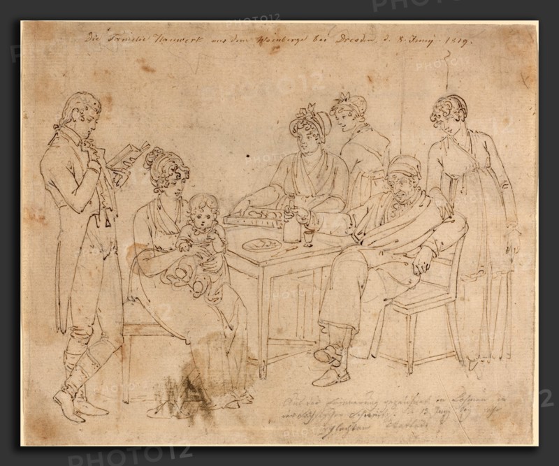 Johan Christian Dahl (Norwegian, 1788 - 1857), The Nauwerk Family, 1819, pen and brown ink over graphite on laid paper