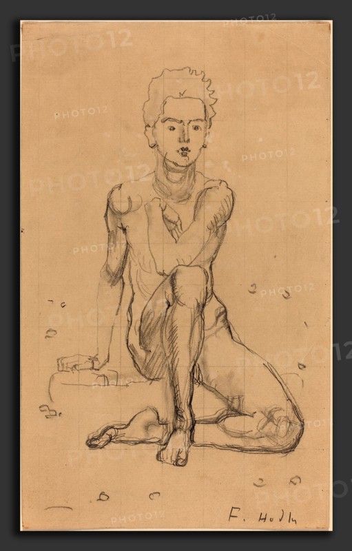 Ferdinand Hodler, Hector Posing Nude, Swiss, 1853 - 1918, 1901, graphite, squared, on wove paper