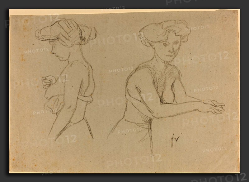 Félix Vallotton (Swiss, 1865 - 1925), Two Studies of a Woman Dressing, 1890s, gray-green chalk