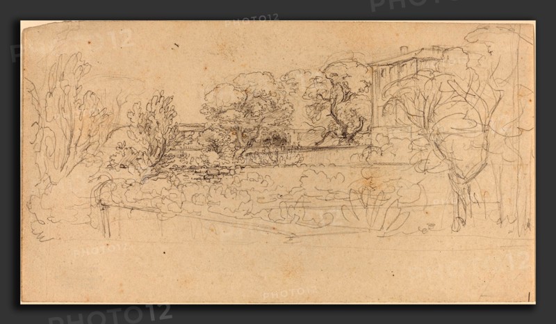 Friedrich Salathé (Swiss, 1793 - 1858), A Terraced Garden by a Villa, 1815-21, graphite on wove paper