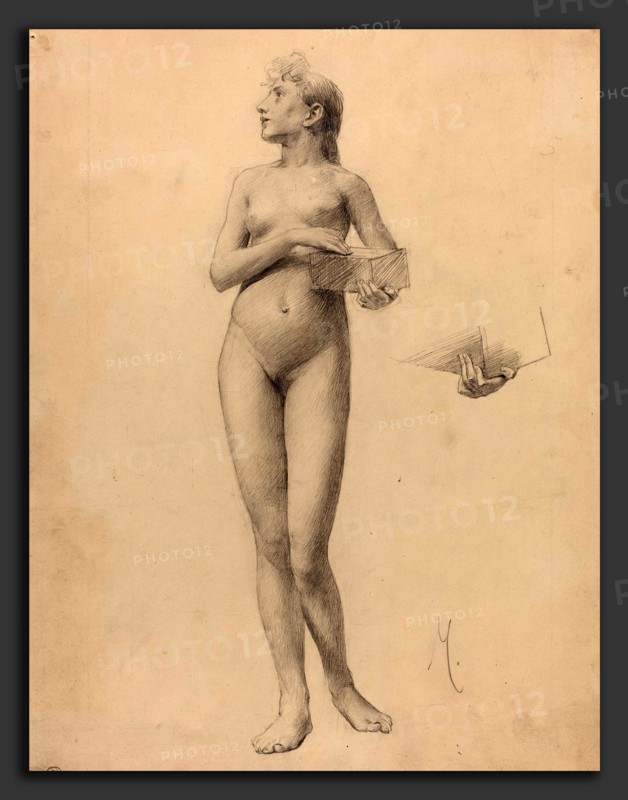 Karel Vitezslav Masek (Czech, 1865 - 1927), Standing Nude Woman Holding a Box, 1896, graphite on paper