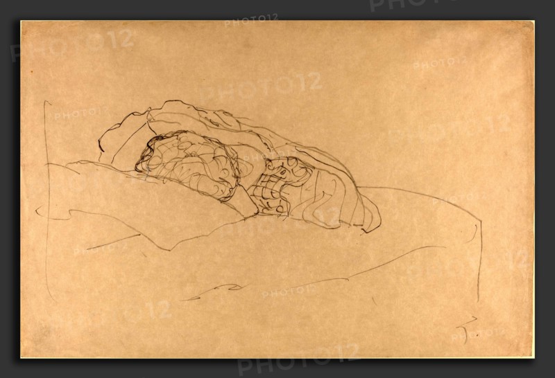 Gustav Klimt, Curled up Girl on Bed, Austrian, 1862 - 1918, 1916-1917, graphite