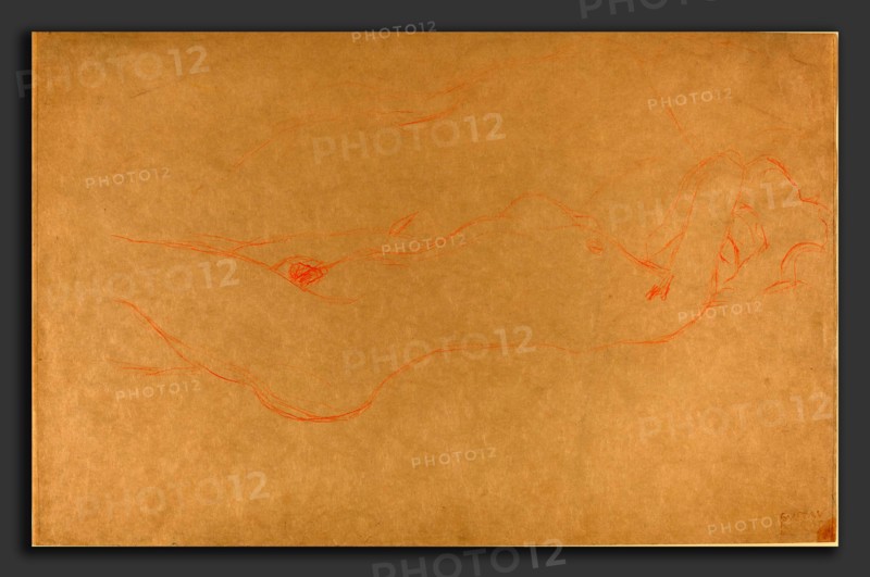 Gustav Klimt, Reclining Woman, Austrian, 1862 - 1918, c. 1909, red crayon (on Japan paper?)
