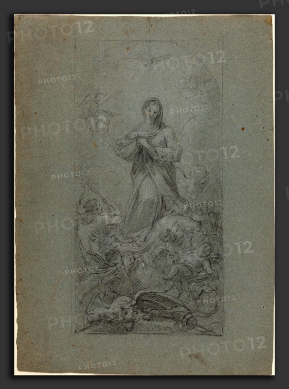 Martino Altomonte (Austrian, 1657 - 1745), The Virgin Immaculate, 1726-28?, black chalk heightened with white on blue paper
