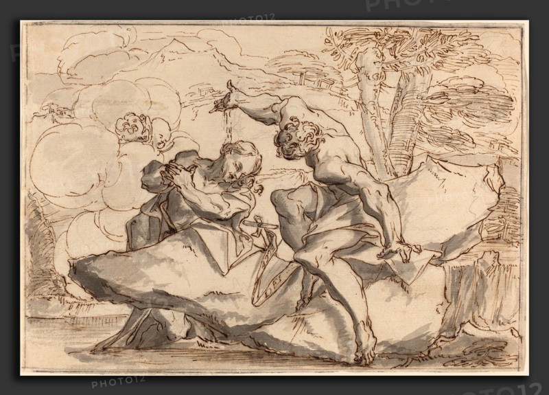 Paul Troger (Austrian, 1698 - 1762), The Baptism of Christ, pen and iron gall ink and gray wash over black chalk on laid paper