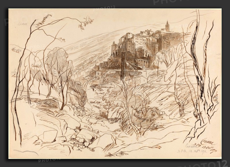 Edward Lear (British, 1812 - 1888), View of Ceriana, 1870, pen and brown ink over graphite