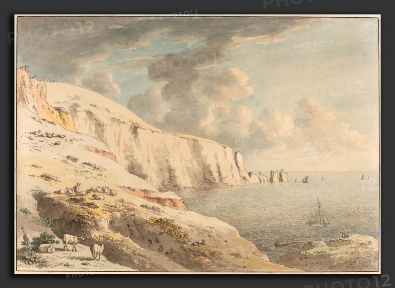 Anthony Devis (British, 1729 - 1817), View of the Needles, and White Cliffs Taken from Allum Bay, watercolor with pen and ink over graphite on laid paper