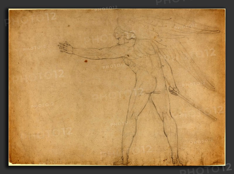 William Blake (British, 1757 - 1827), A Warring Angel [recto], c. 1780, graphite on laid paper