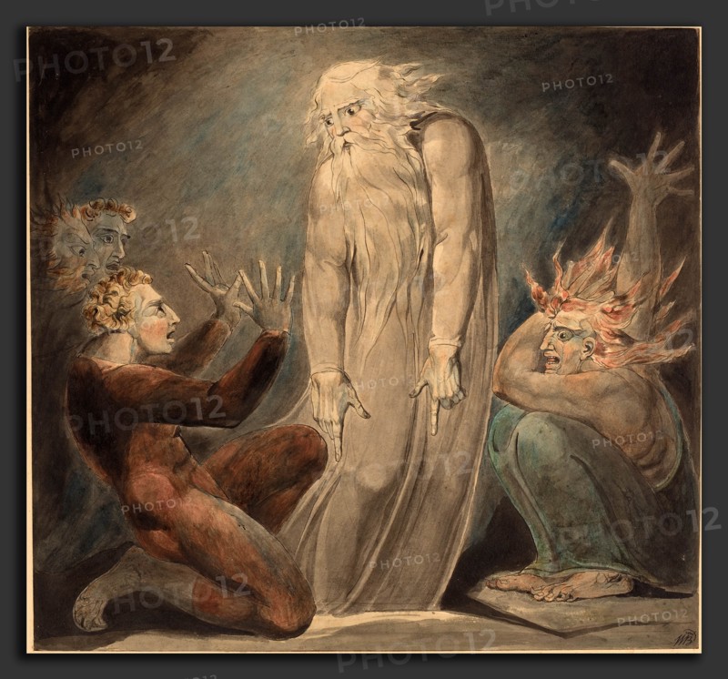 William Blake (British, 1757 - 1827), The Ghost of Samuel Appearing to Saul, c. 1800, pen and ink with watercolor over graphite