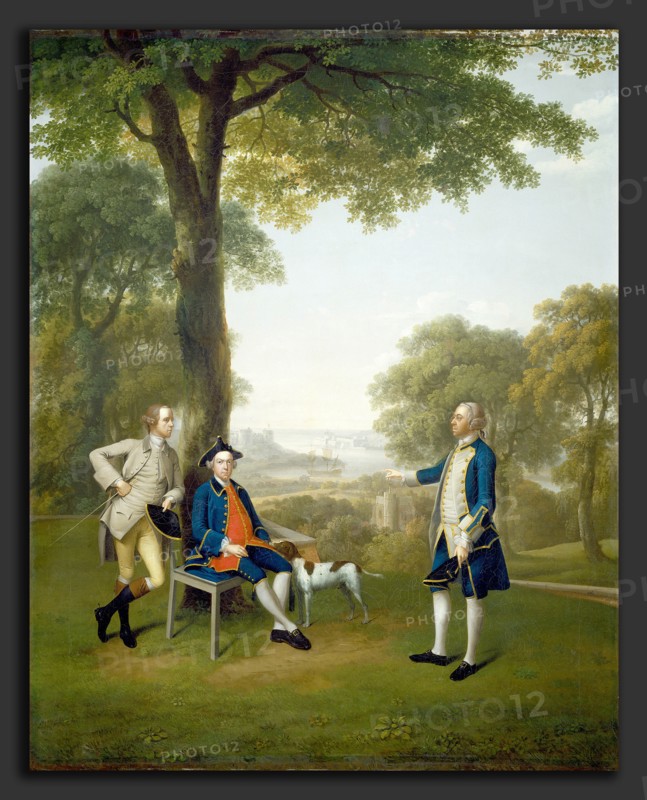 Arthur Devis (British, 1712 - 1787), Arthur Holdsworth Conversing with Thomas Taylor and Captain Stancombe by the River Dart, 1757, oil on canvas