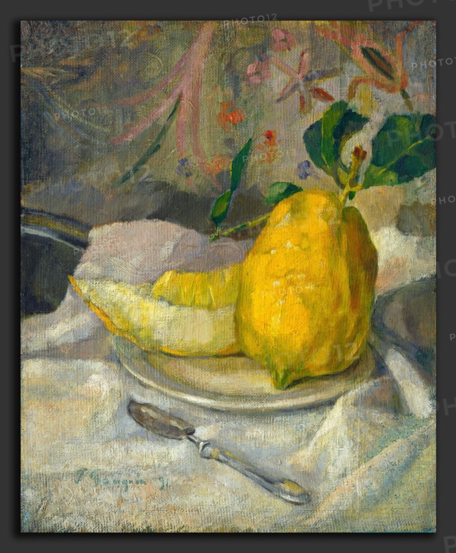 French 19th Century, Melon and Lemon, c. 1900, oil on canvas on wood