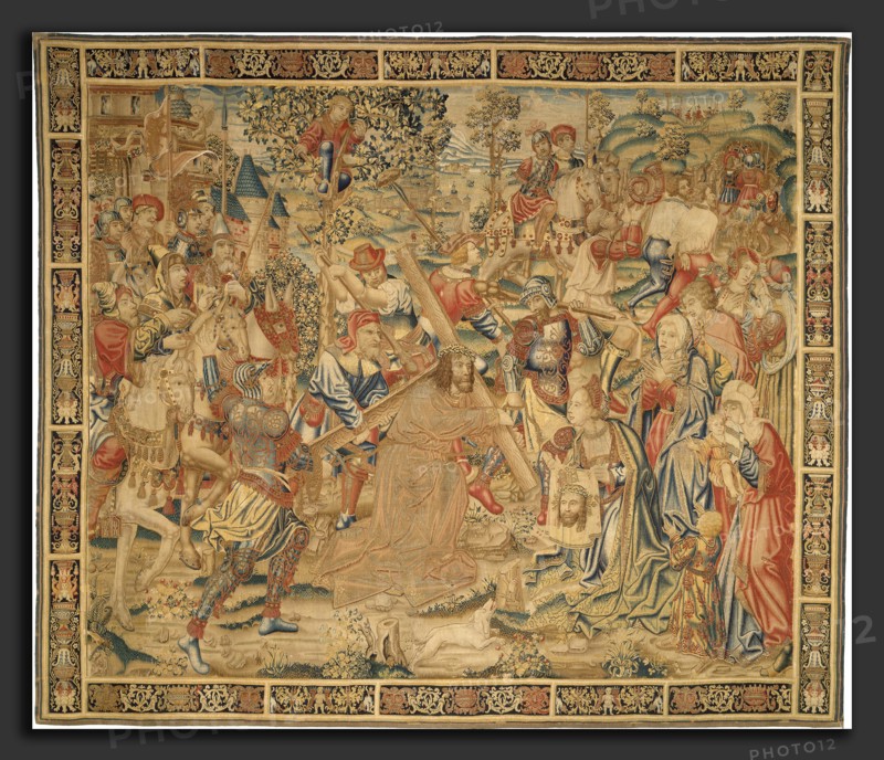 Flemish 16th Century, The Procession to Calvary, 1530-1550, tapestry: undyed wool warp; dyed wool, silk, and silver-wrapped silk weft