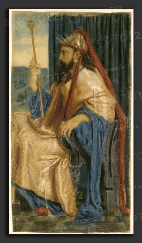 Simeon Solomon, King Solomon, British, 1840 - 1905, 1872 or 1874, egg tempera (?) with touches of varnish on paper mounted to board