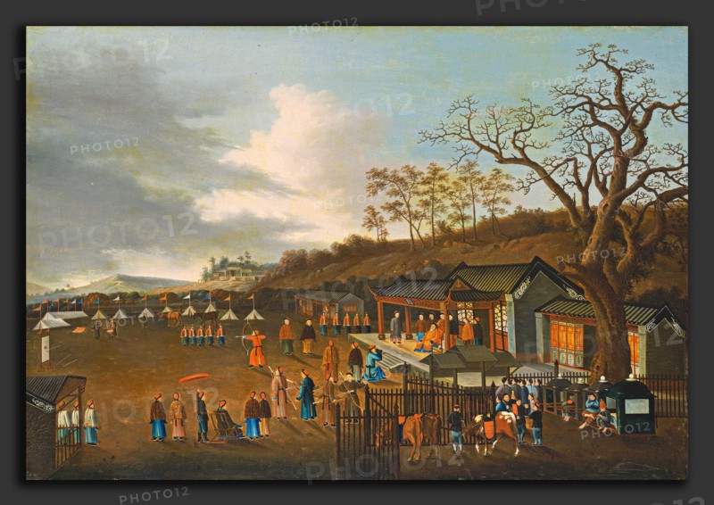 Chinese Qing Dynasty, Archery Contest, 19th century, oil on cotton