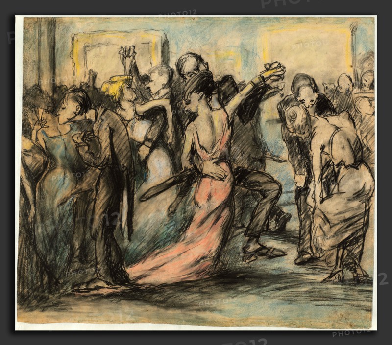 George Bellows, Society Ball, American, 1882 - 1925, c. 1907, charcoal and pastels on wove paper