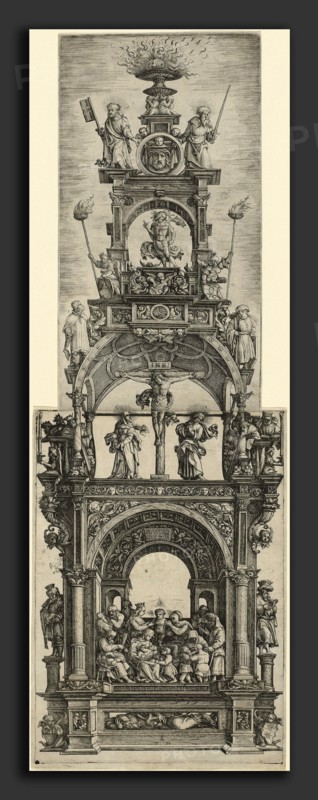 Daniel Hopfer I (German, c. 1470 - 1536), Triumphal Altar with Stages in the Life of Christ, 1518, etching on 2 joined sheets of laid paper