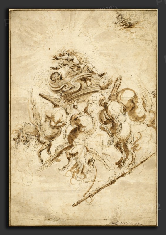 Stefano Della Bella (Italian, 1610 - 1664), The Fall of Phaeton, pen and brown ink with brown wash over graphite on laid paper