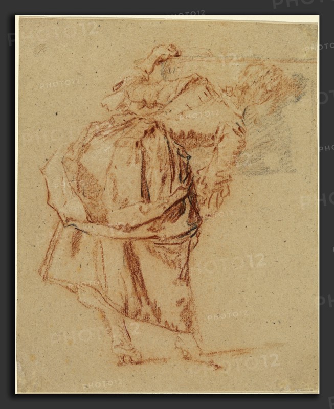 Nicolas Lancret (French, 1690 - 1743), A Young Woman Looking in a Mirror, 1742-1743, red chalk with black and white chalk on oatmeal paper