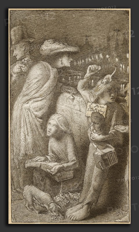 Simeon Solomon, I Am Starving, British, 1840 - 1905, 1857, pen and black ink with gray wash