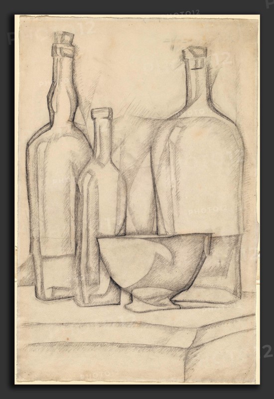 Juan Gris, Bottles and Bowl, Spanish, 1887 - 1927, 1911, graphite on laid paper