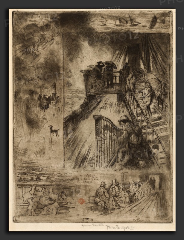 Félix-Hilaire Buhot, La Traversée (The Passage), French, 1847 - 1898, 1879-1885, etching, drypoint, roulette, aquatint and stop-out in brown-black on laid paper