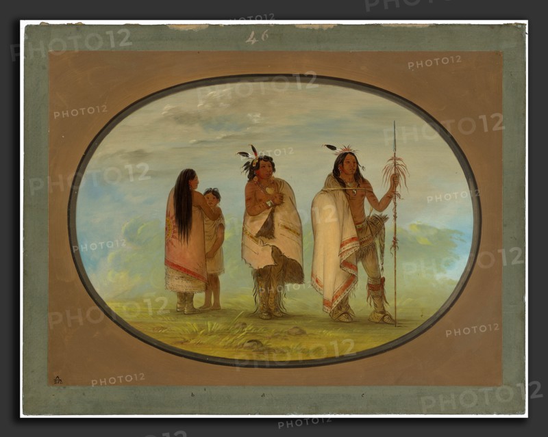 George Catlin, Weeco Chief, His Wife, and a Warrior, American, 1796 - 1872, 1861-1869, oil on card mounted on paperboard