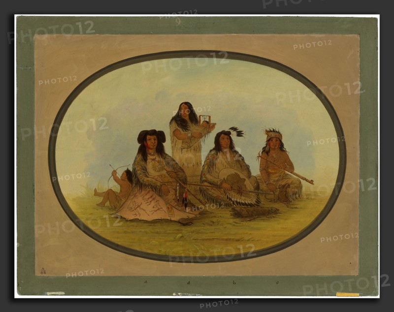 George Catlin, The Sioux Chief with Several Indians, American, 1796 - 1872, 1861-1869, oil on card mounted on paperboard